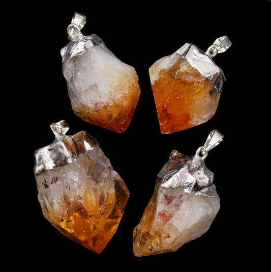 Citrine Crystal Point Pendant with Silver Plated Cap Necklace/ 1"-2" AVG - Reiki Infused