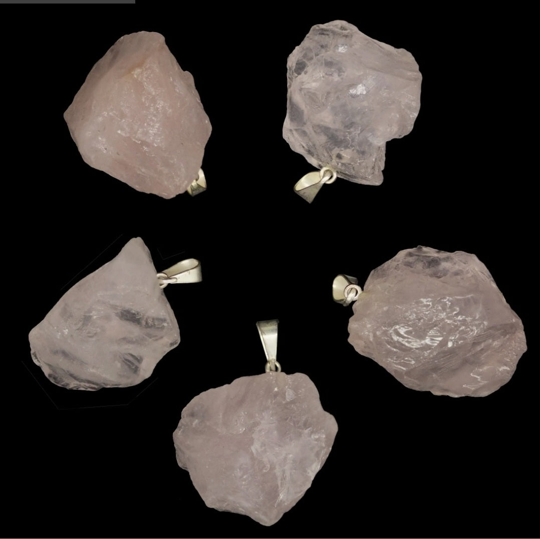Rose Quartz Rough Rock Pendant Necklace from Brazil - Reiki Infused