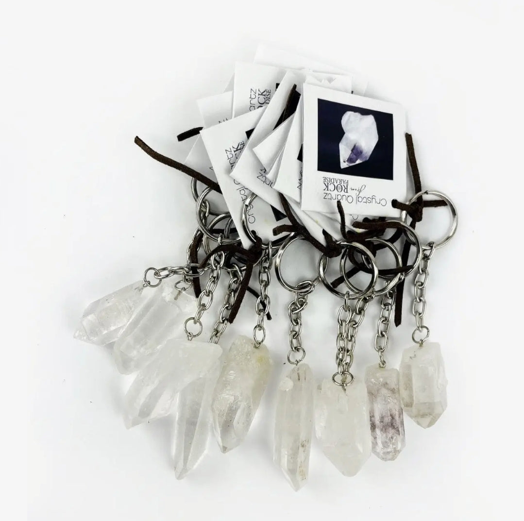 Clear Quartz Crystal Keychain - Reiki Infused - The Universal Healer & Energy Amplifying Crystal