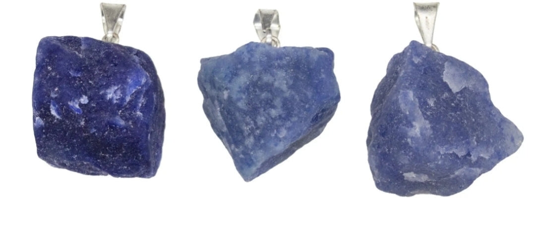 Blue Quartz Rough Rock Pendant Necklace from Brazil / 18-22mm Avg - Reiki Infused