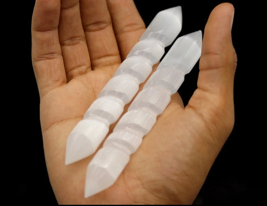Selenite Double Point Spiral Massage Wand / 5.5" avg Reiki Infused
